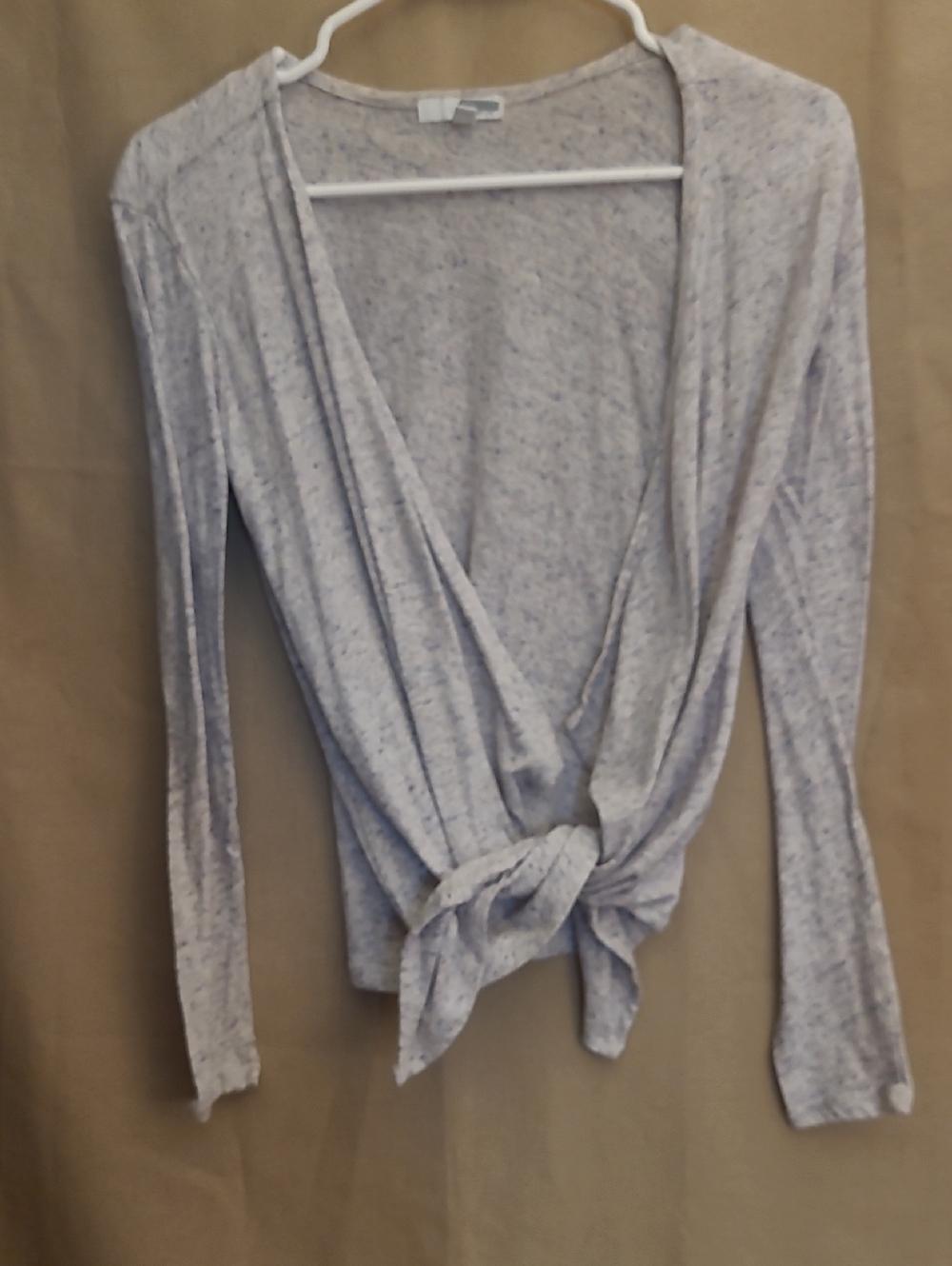 Light Gray Tie-Front Long Sleeve Top